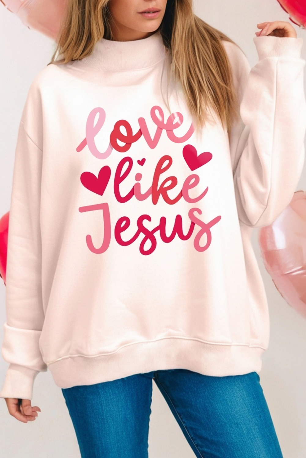 LDC Embroidered Mock Neck Valentines Day Sweatshirt