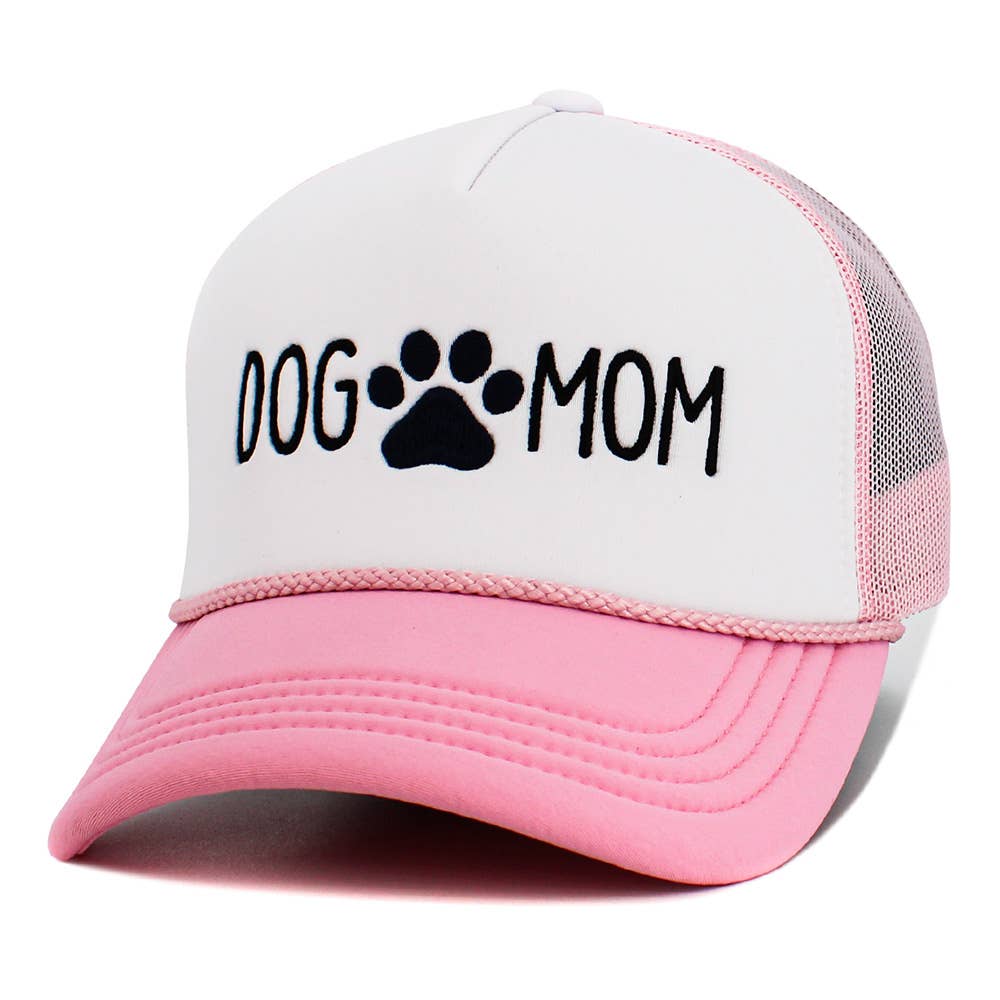 DOG MOM Message Paw Embroidered Mesh Back Trucker Hat