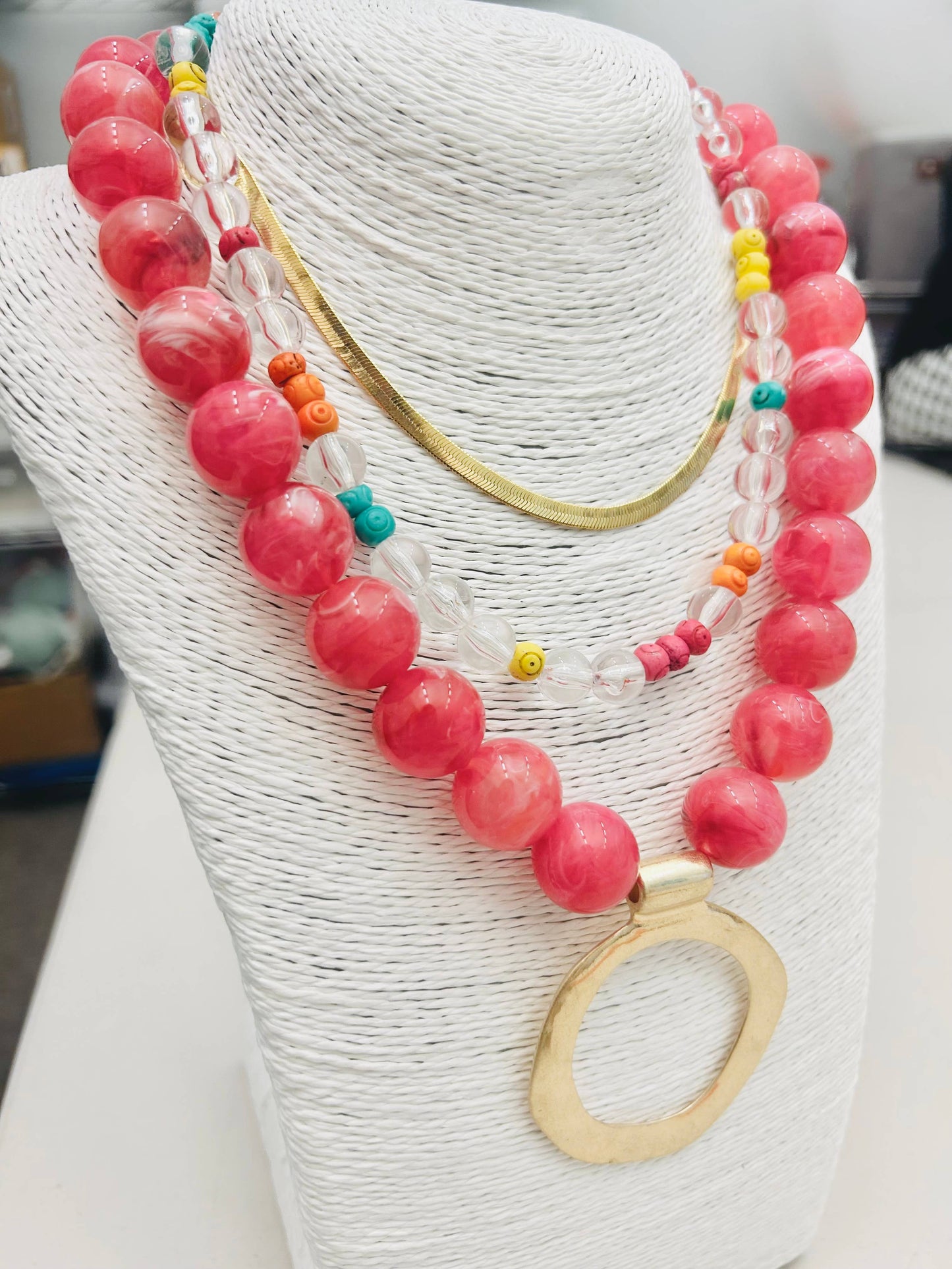 PENDANT - Big Ball Necklace w/Pendant (raspberry) NK615