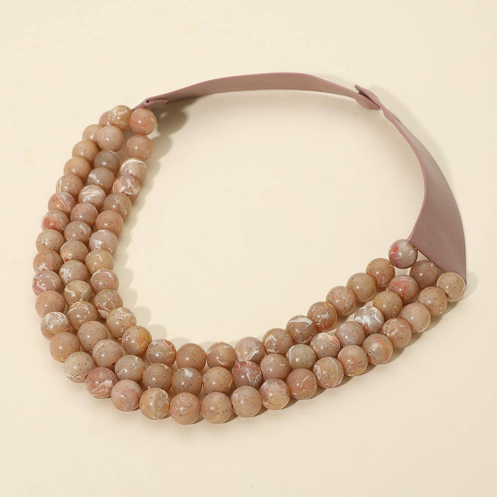 Chunky Bead Triple Layered Faux Leather Magnetic Necklace