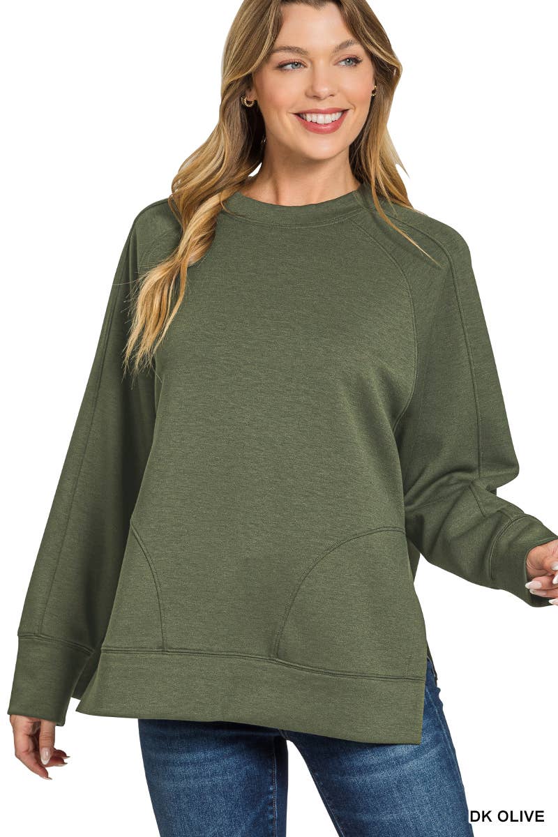 Scuba Round Neck Pullover With Side Slits