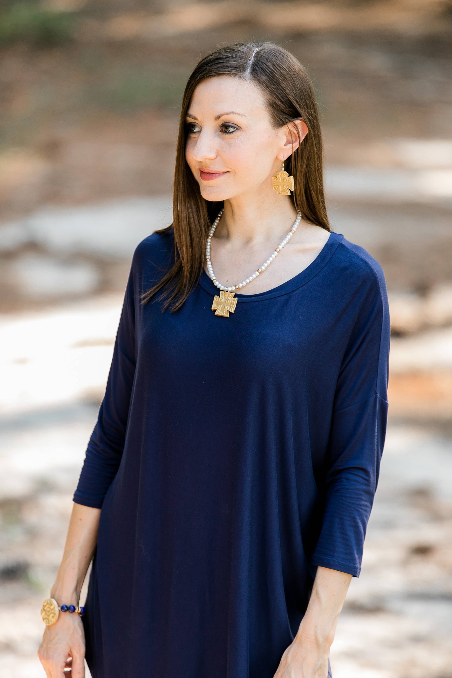 Pearls with the Elizabeth Cross Necklace