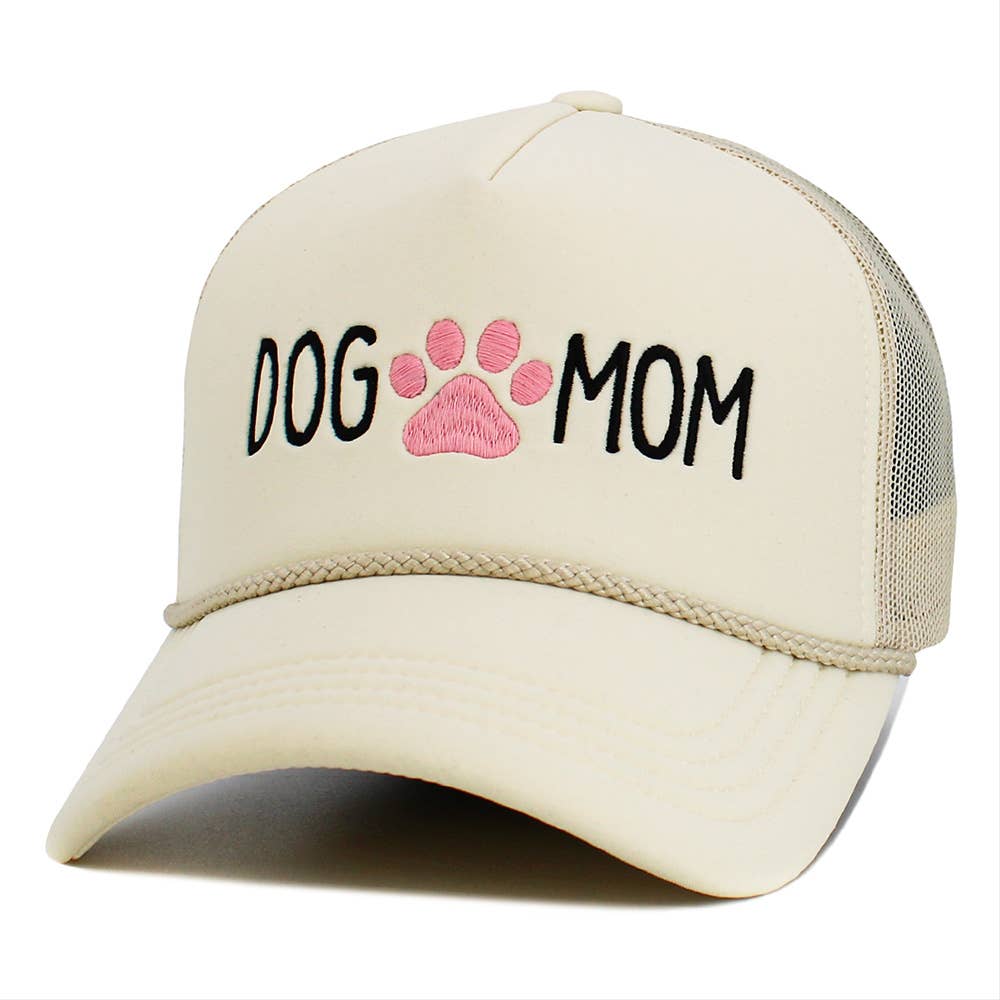 DOG MOM Message Paw Embroidered Mesh Back Trucker Hat