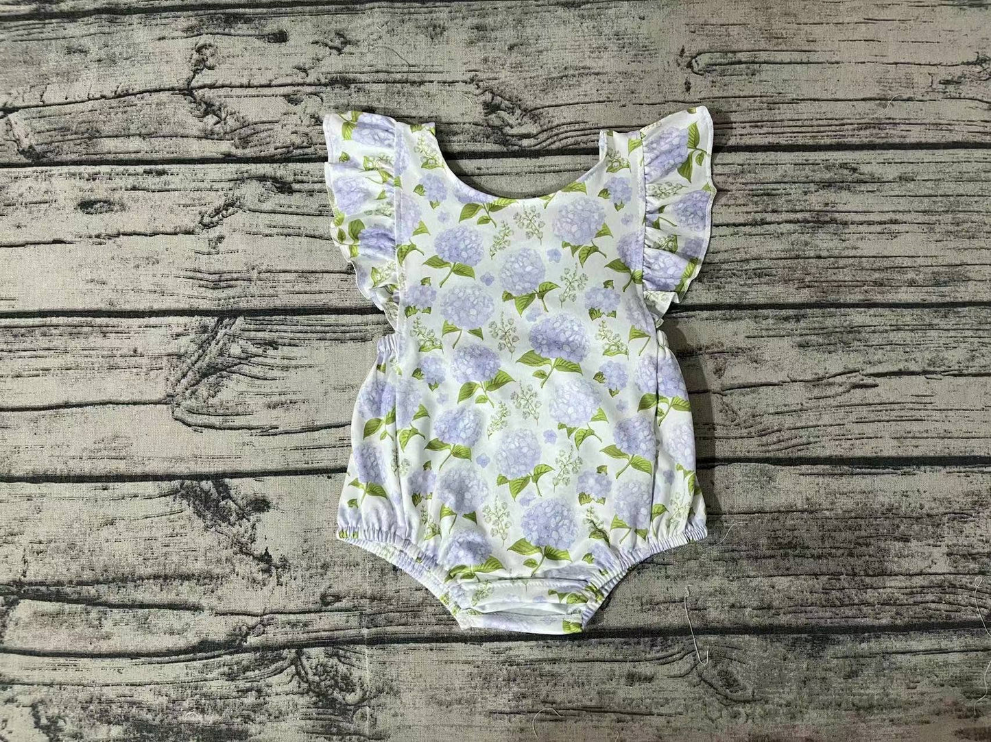 Baby Infant Girls Blue Flowers Ruffle Rompers