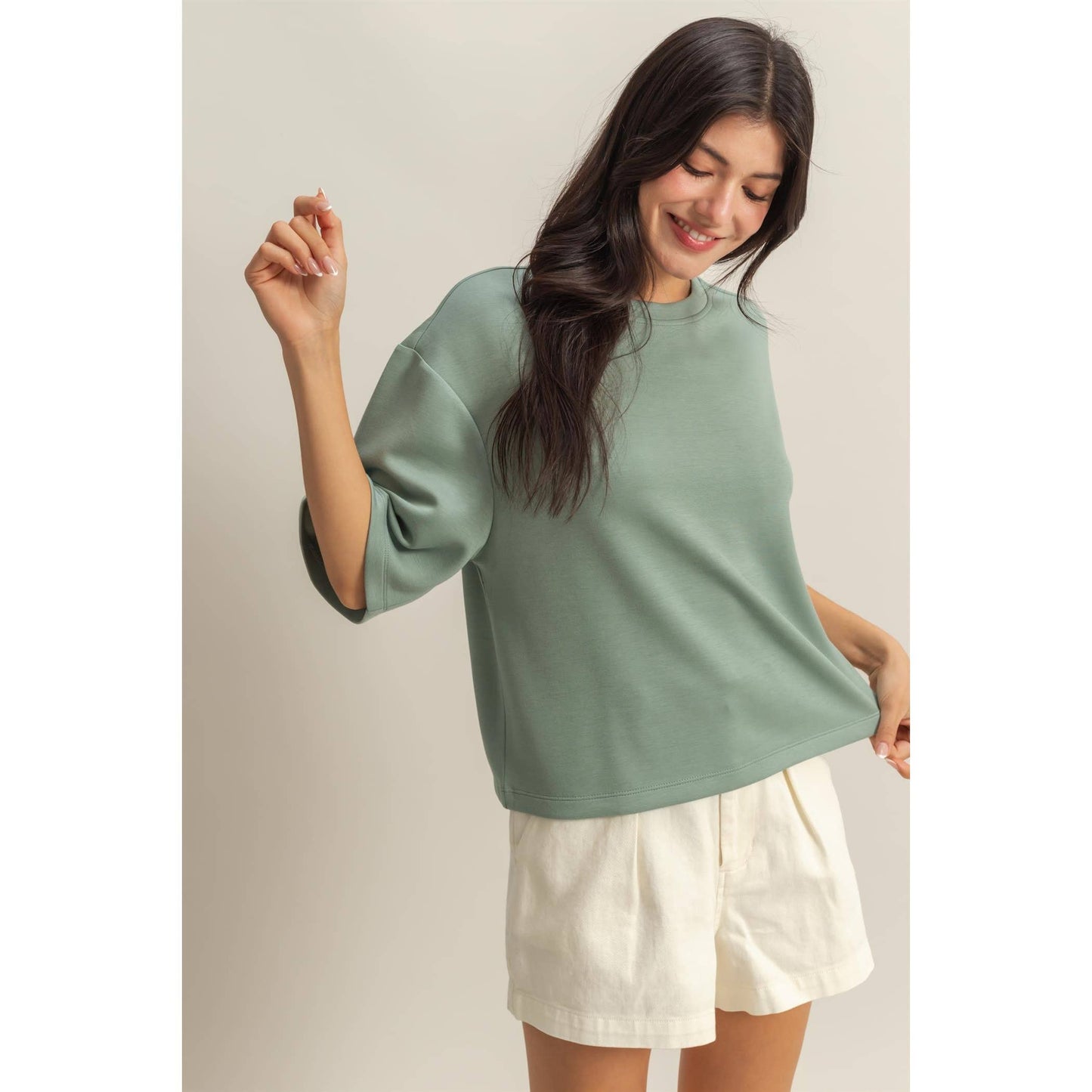 Double Knit Drop Shoulder Everyday Basic Top