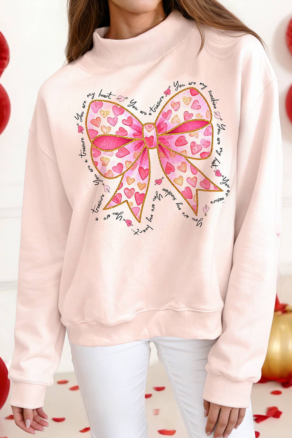 LDC Embroidered Mock Neck Valentines Day Sweatshirt