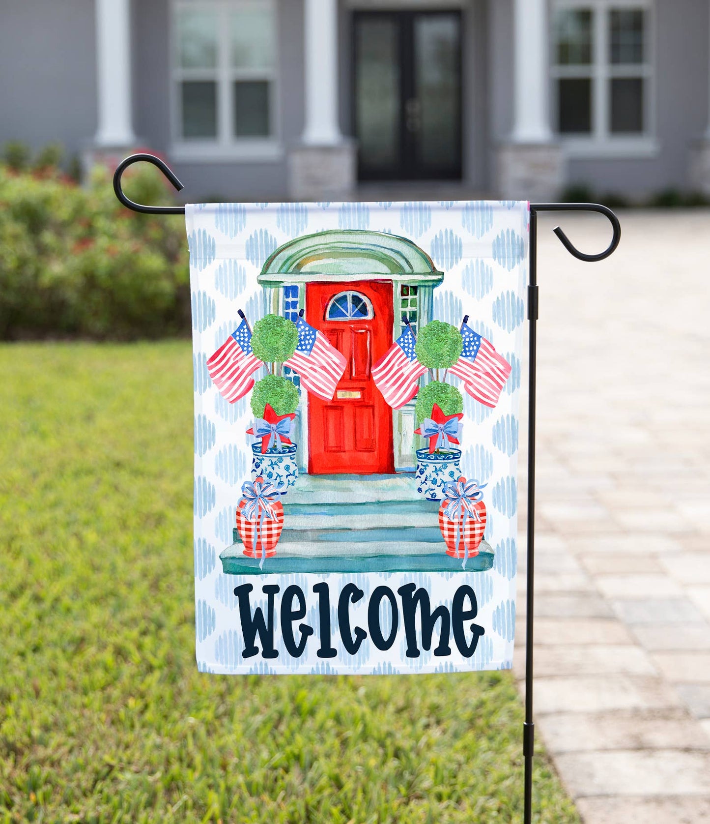 Summer Garden Flag - Welcome Front Door with Flags