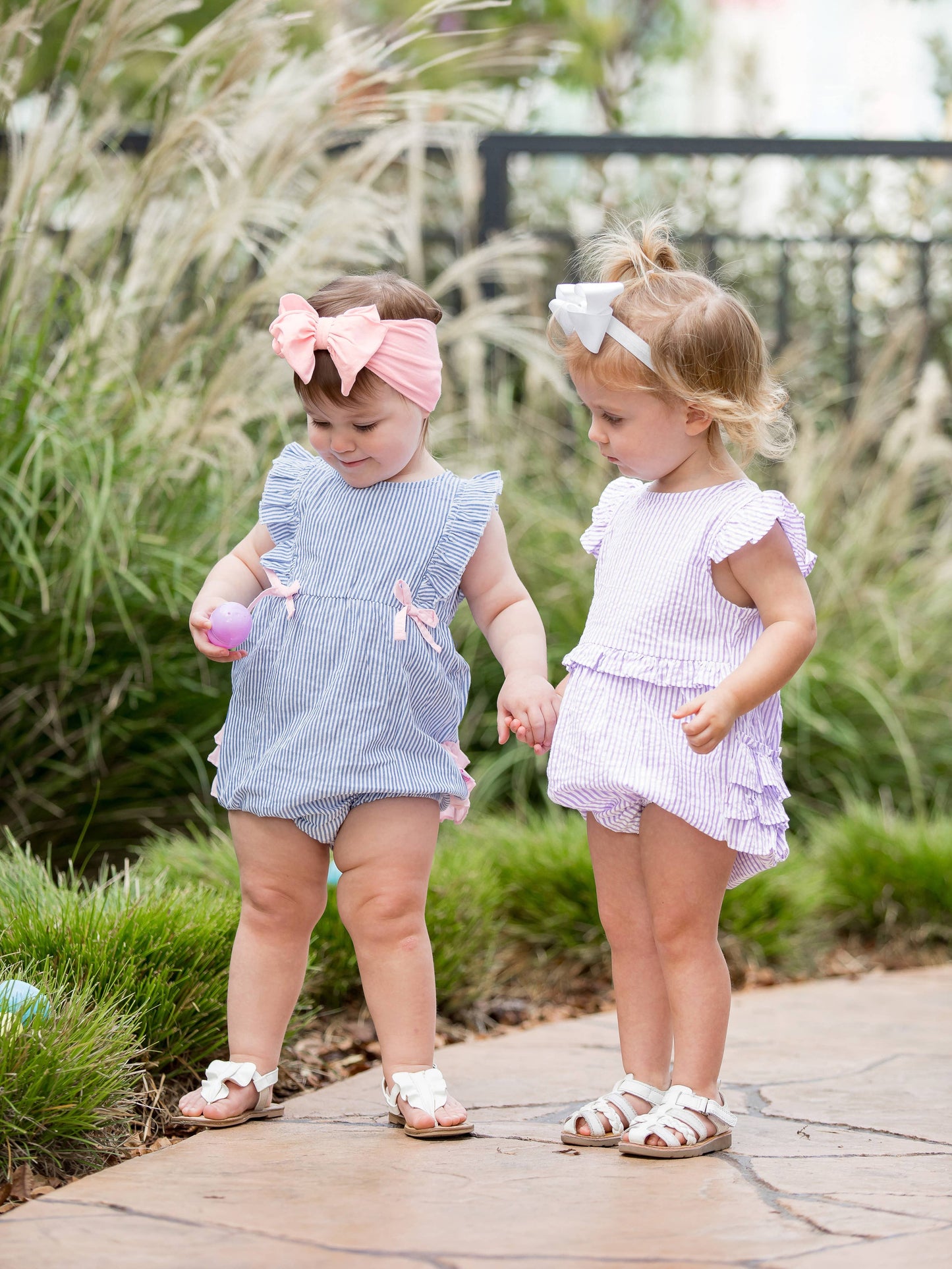 Baby Girls Classic Blue Seersucker Classic Ruffle Bubble Romper