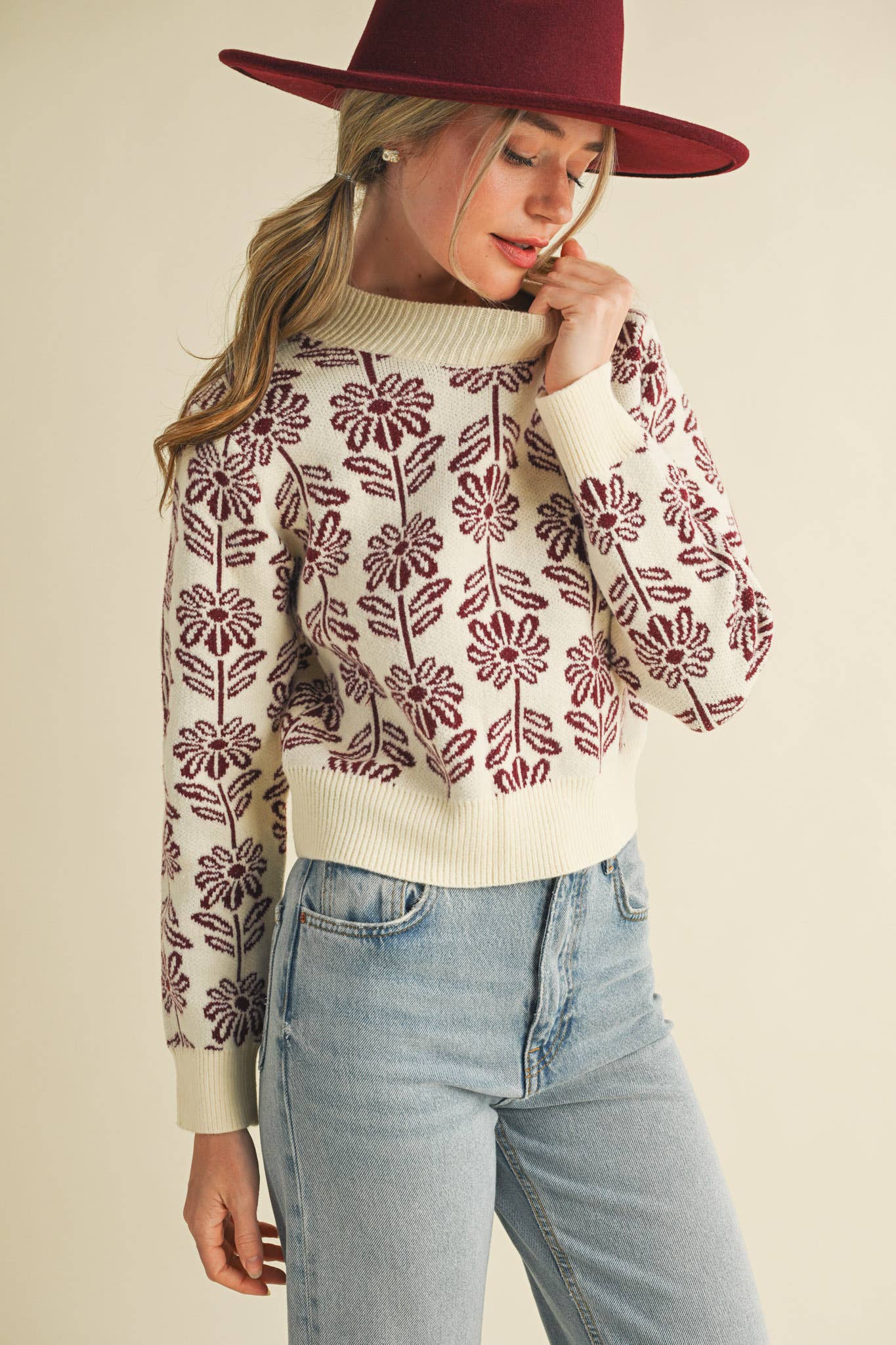 FLORAL PATTERN KNIT SWEATER MSW1336