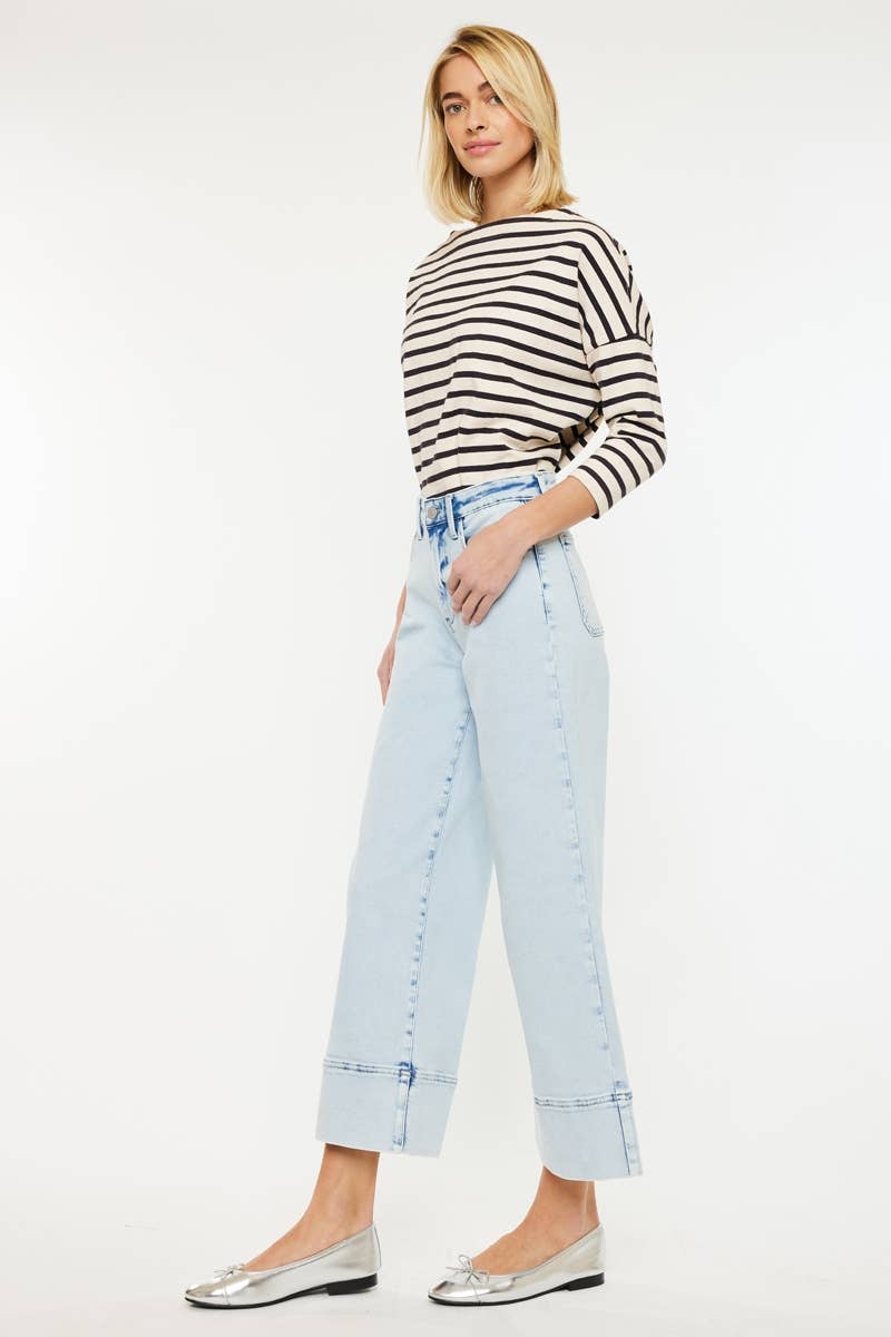 OPEN PACK HIGH RISE CROPPED WIDE LEG JEANS-KC20085L