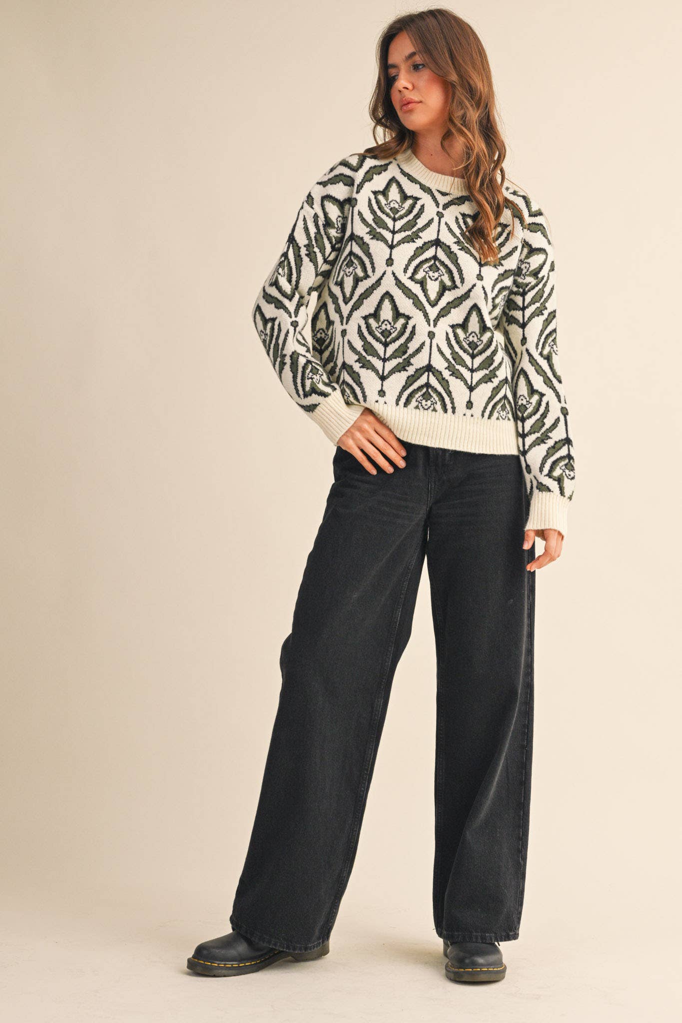 FLORAL PATTERN KNIT SWEATER MSW11095