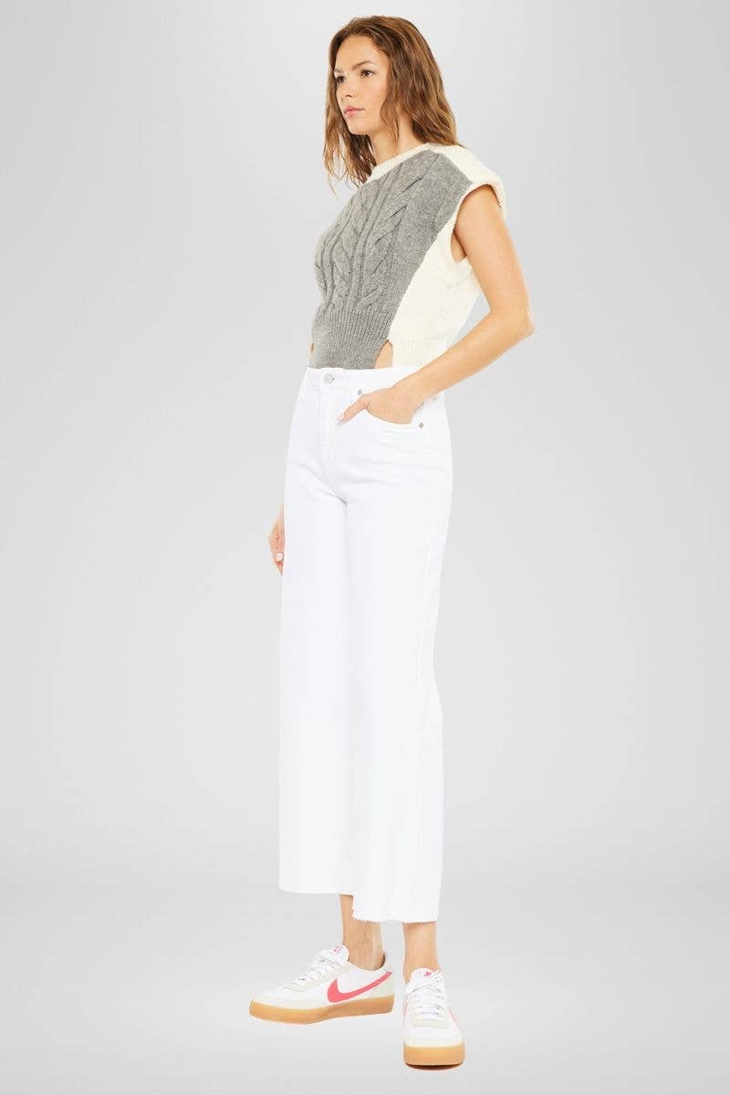 OPEN PACK HIGH RISE CROP WIDE LEG JEANS-KC7457WT