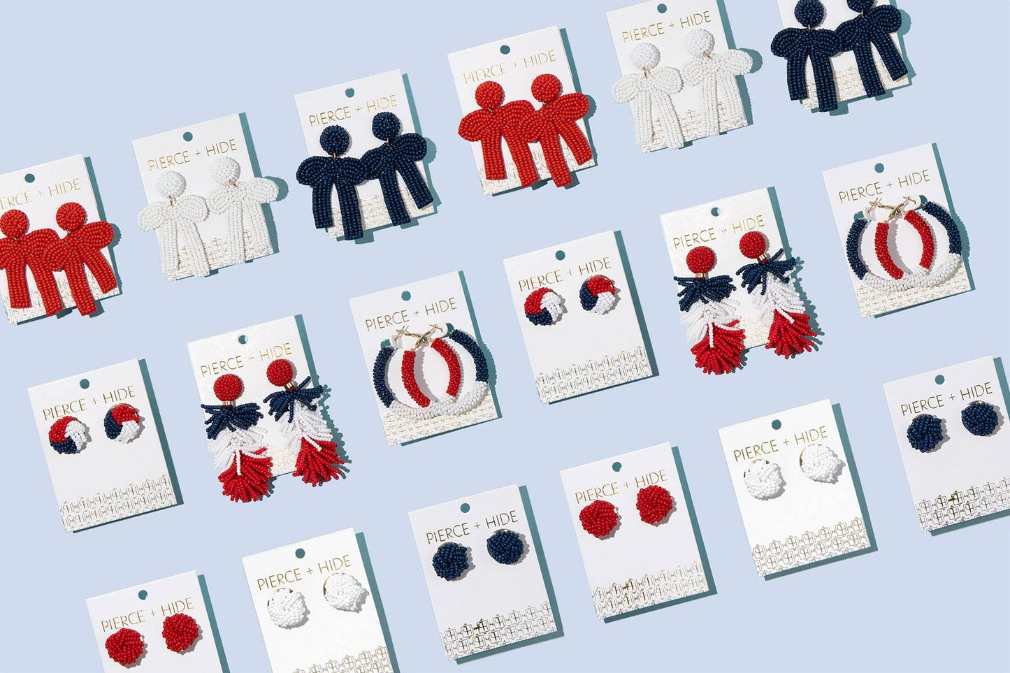 Red White Blue Beaded Patriotic Color Block Hoop Earrings