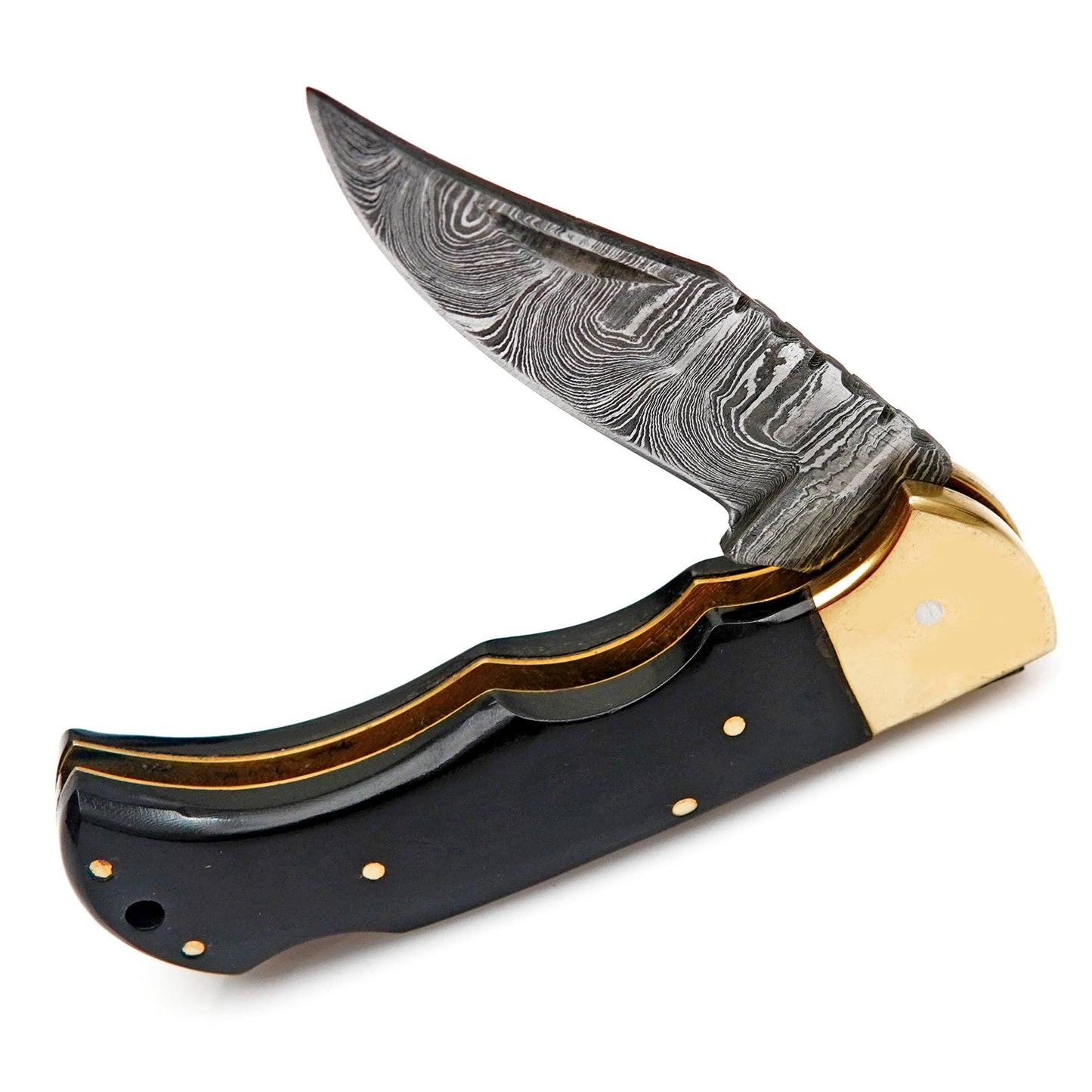 Damascus Folding Knife with leather case, Gift For Men