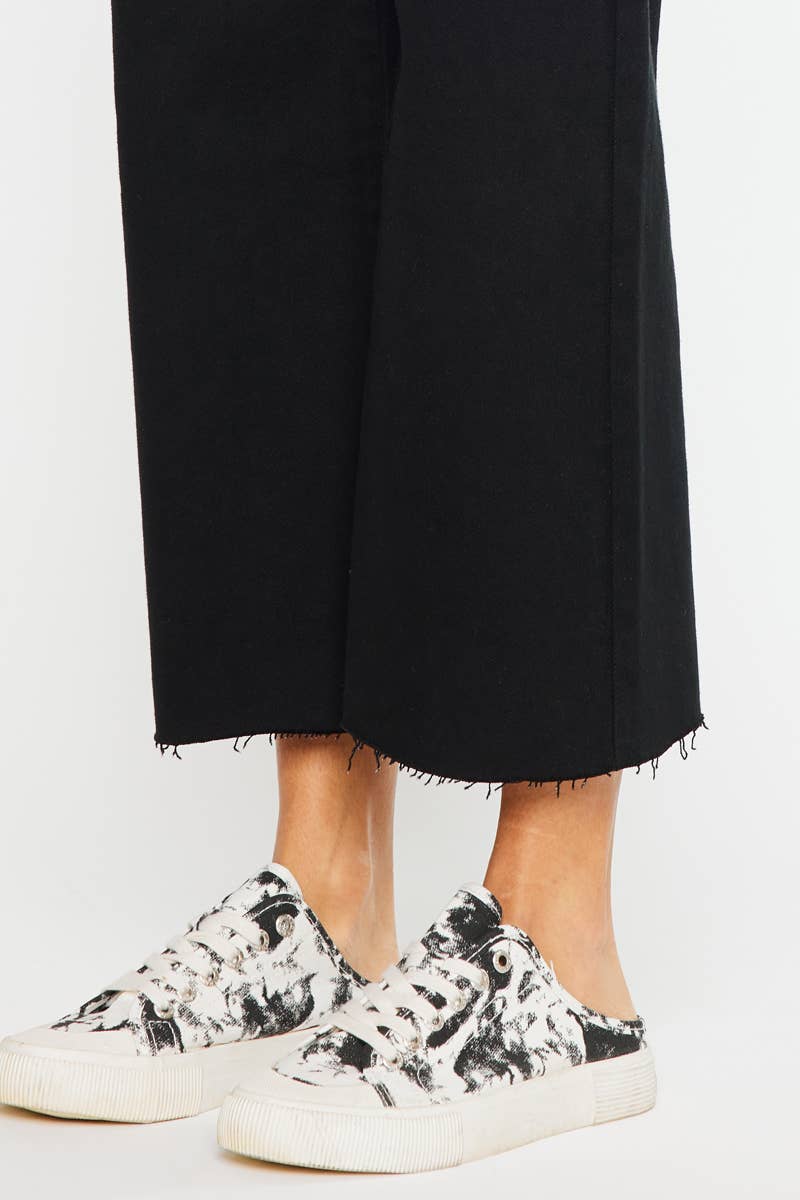 OPEN PACK HIGH RISE CROP WIDE LEG JEANS-KC7457BK