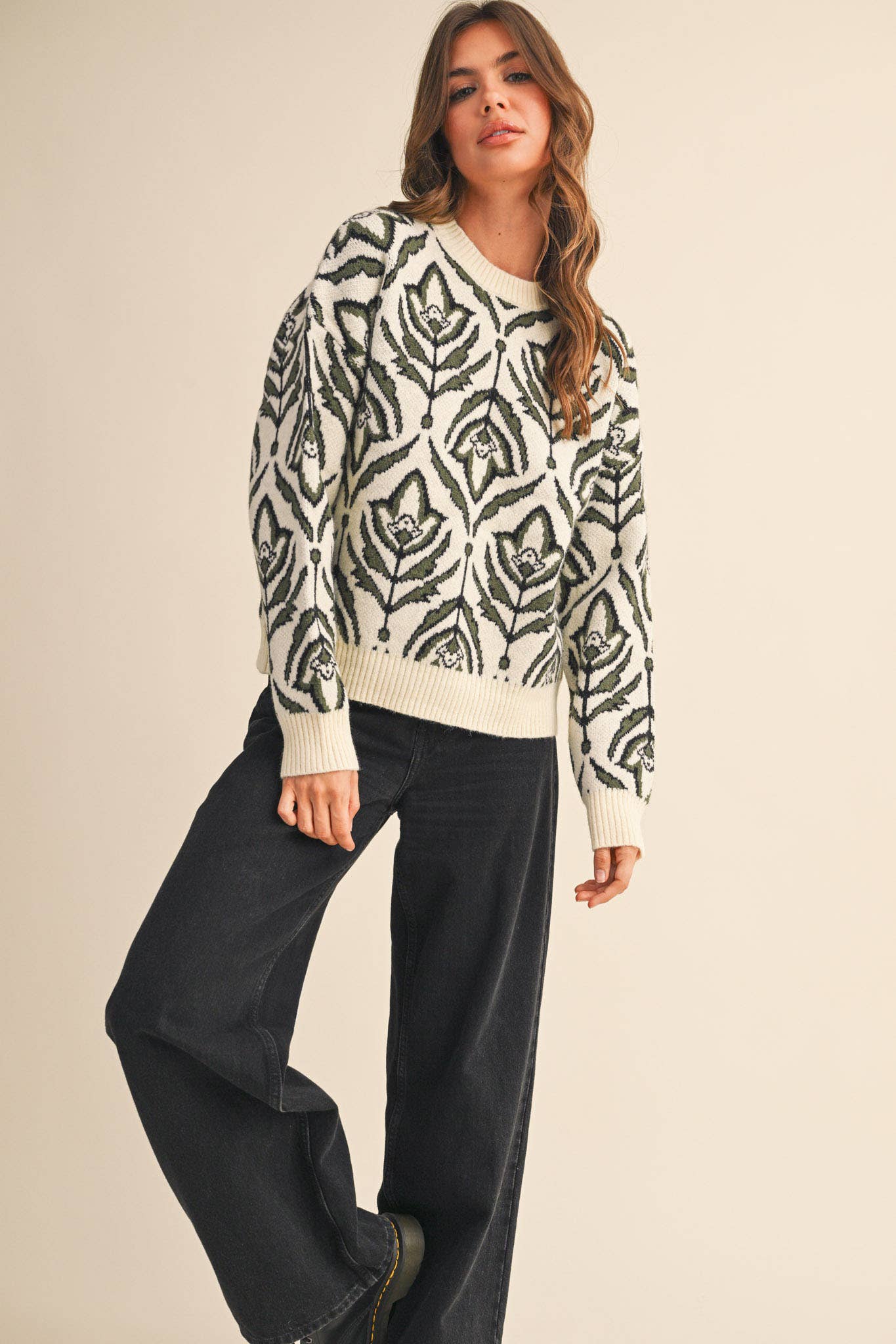 FLORAL PATTERN KNIT SWEATER MSW11095