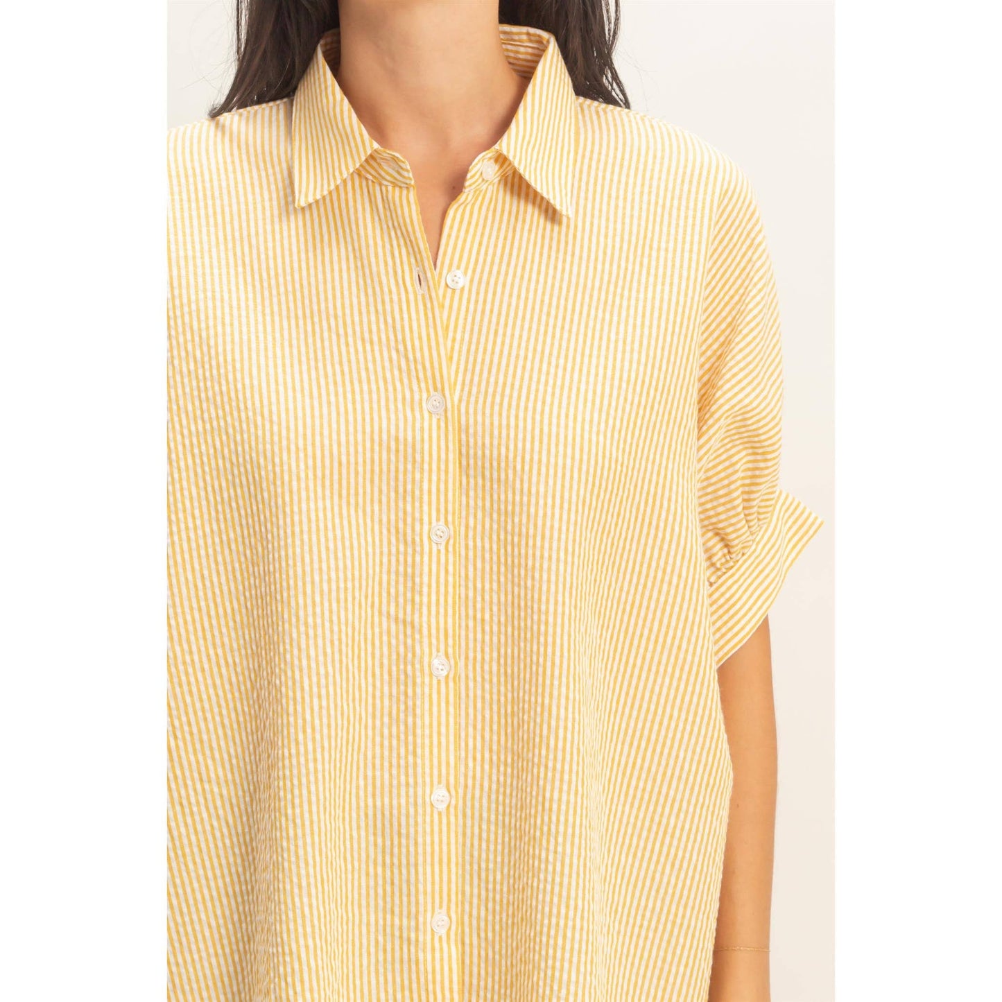 Striped Short Sleeve Button-Front Blouse