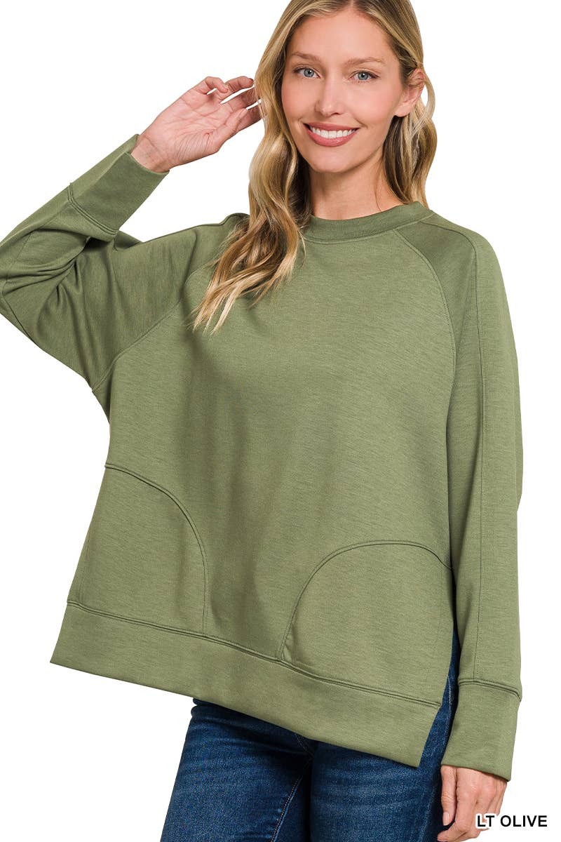 Scuba Round Neck Pullover With Side Slits