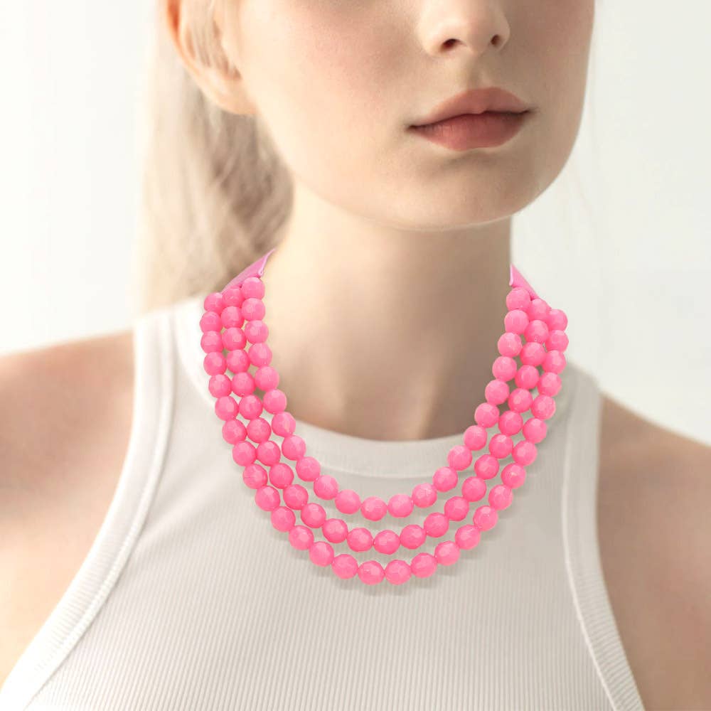 Chunky Bead Triple Layered Faux Leather Magnetic Necklace
