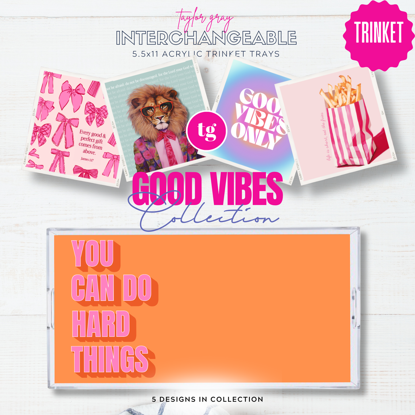 5.5x11 GOOD VIBES trinket tray insert set of 5