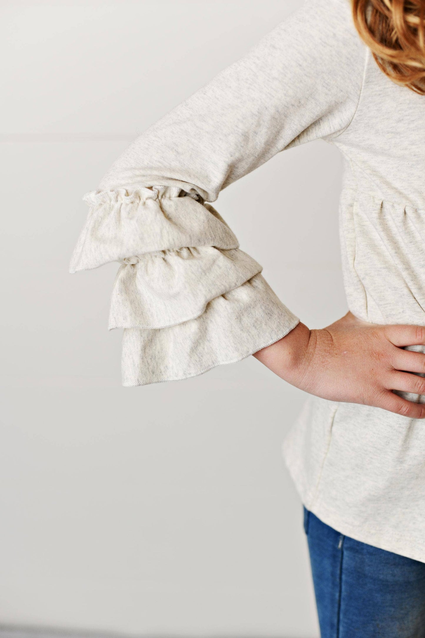 Kids Cream Ecru 3 Ruffle Sleeve Blouse Fall Winter Shirt
