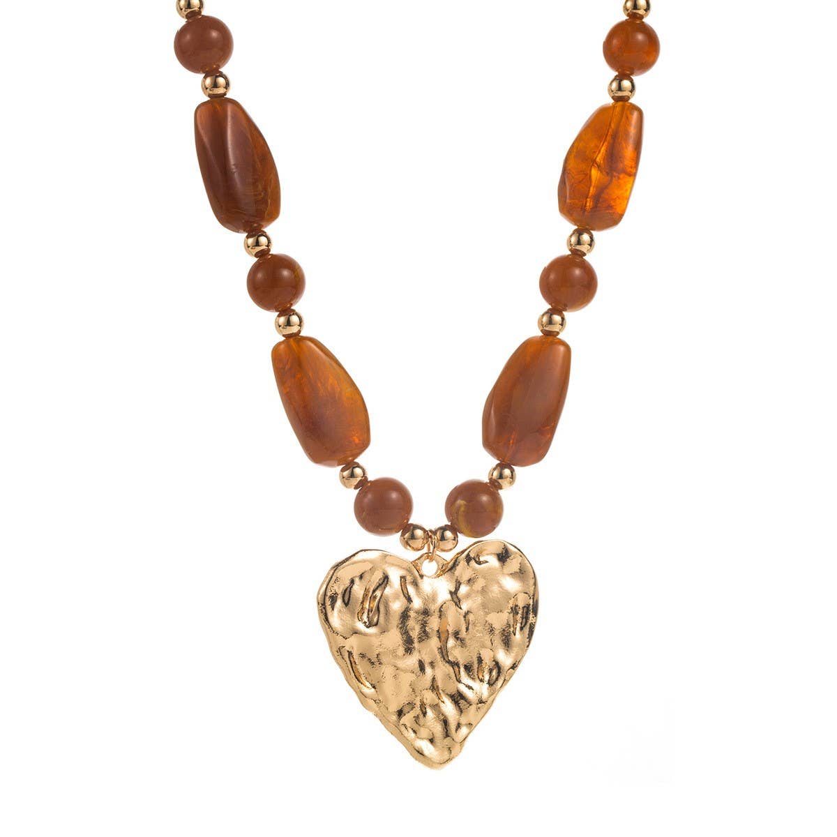 Hammered Heart Pendant Resin Beaded Necklaces | 40NK9662