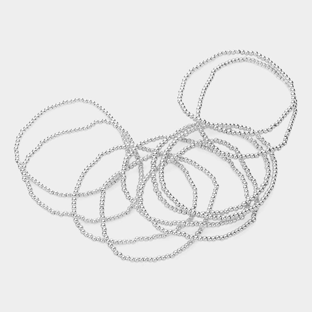 10PCS - Metal Ball Stretch Multi Layered Bracelets