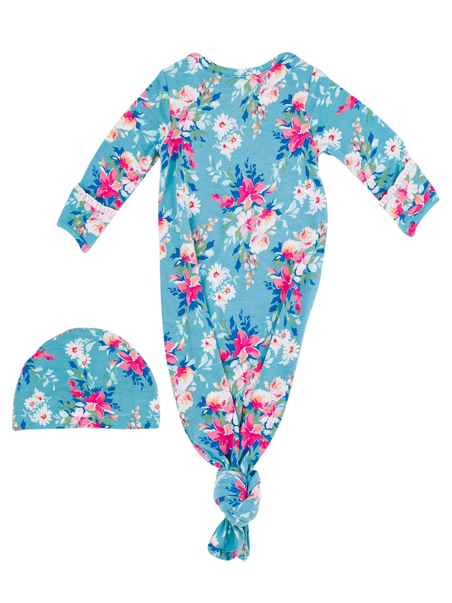 Baby Girls Fancy Me Floral Bamboo Viscose Ruffle Knotted Sleep Gown & Hat Set
