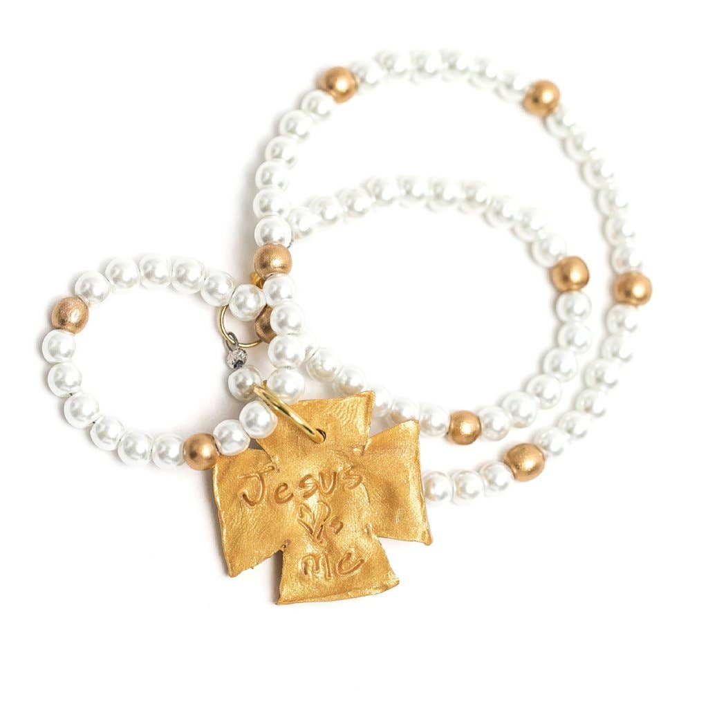 Pearls with the Elizabeth Cross Necklace
