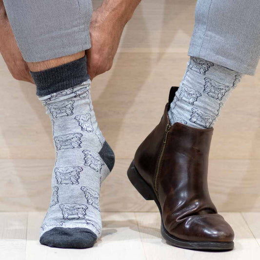 Men's Bulldog Face Socks   Gray/Charcoal   One Size