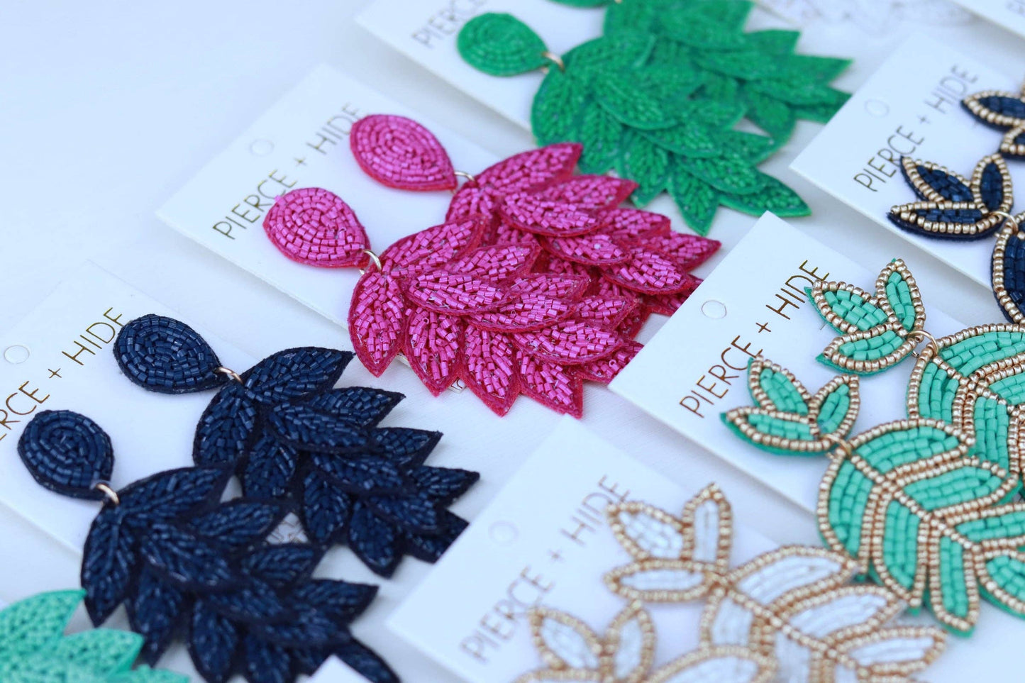 Custom Navy Tiered Leaf Earrings | Leaf Drop