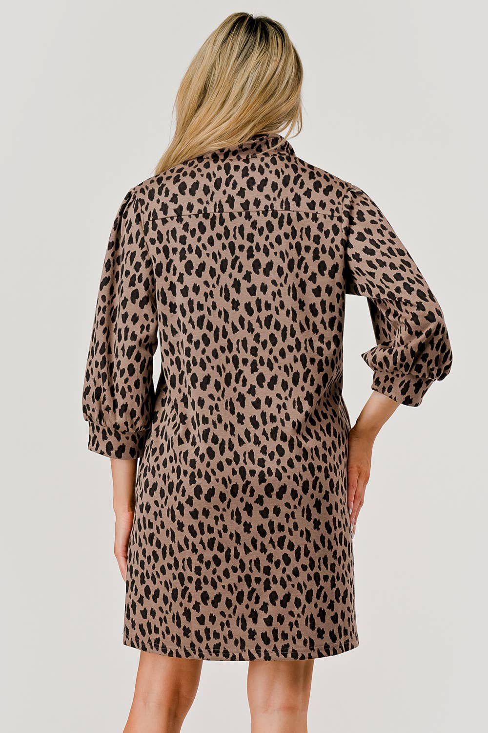 Mandy Leopard Print fabric Zipper Dress Brown