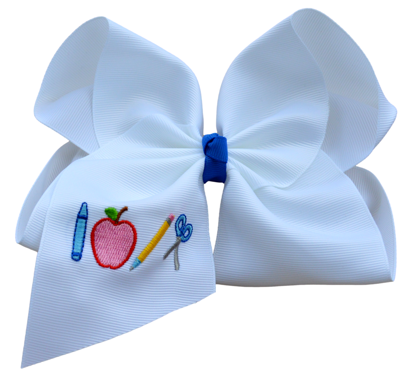 School Tools Embroidered Hair Bow