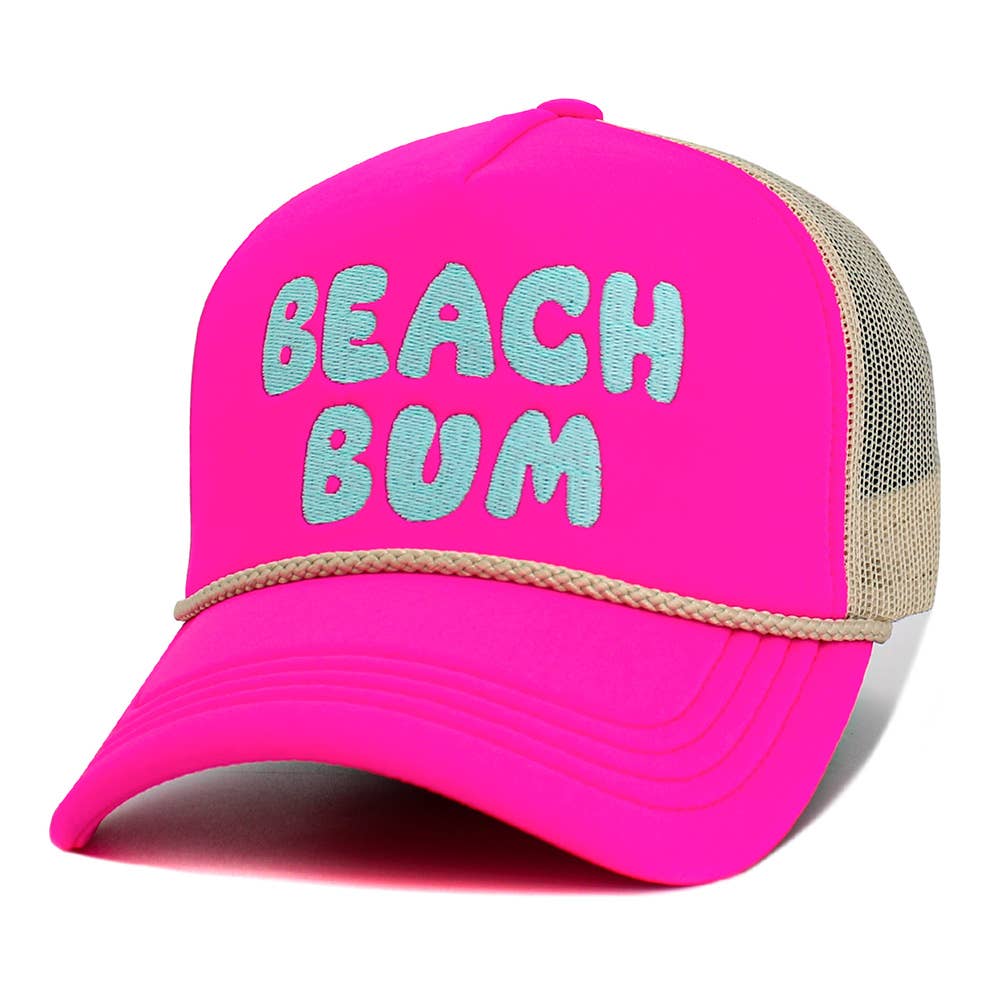 BEACH BUM Message Embroidered Mesh Back Trucker Hat