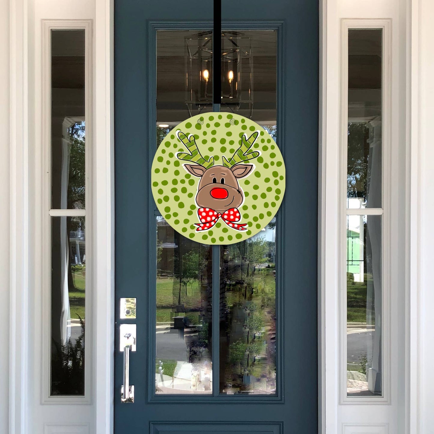 Green Polka Dot Reindeer Door Hanger