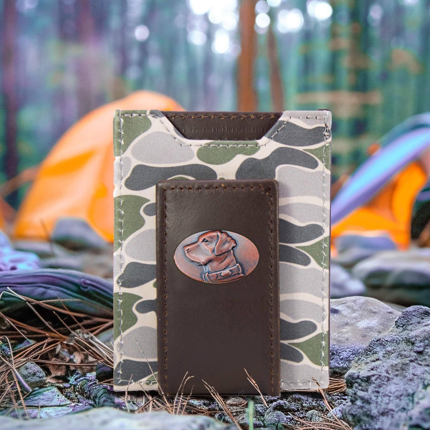 Lab Men's Magnetic Front Pocket Old School Camo Leather Wallet.