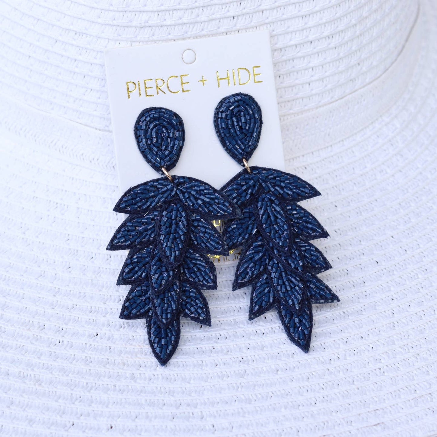 Custom Navy Tiered Leaf Earrings | Leaf Drop