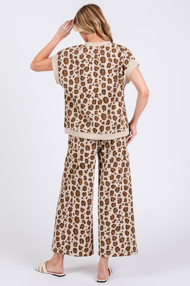 LEOPARD PRINT SCUBA TOP AND PANTS SETS