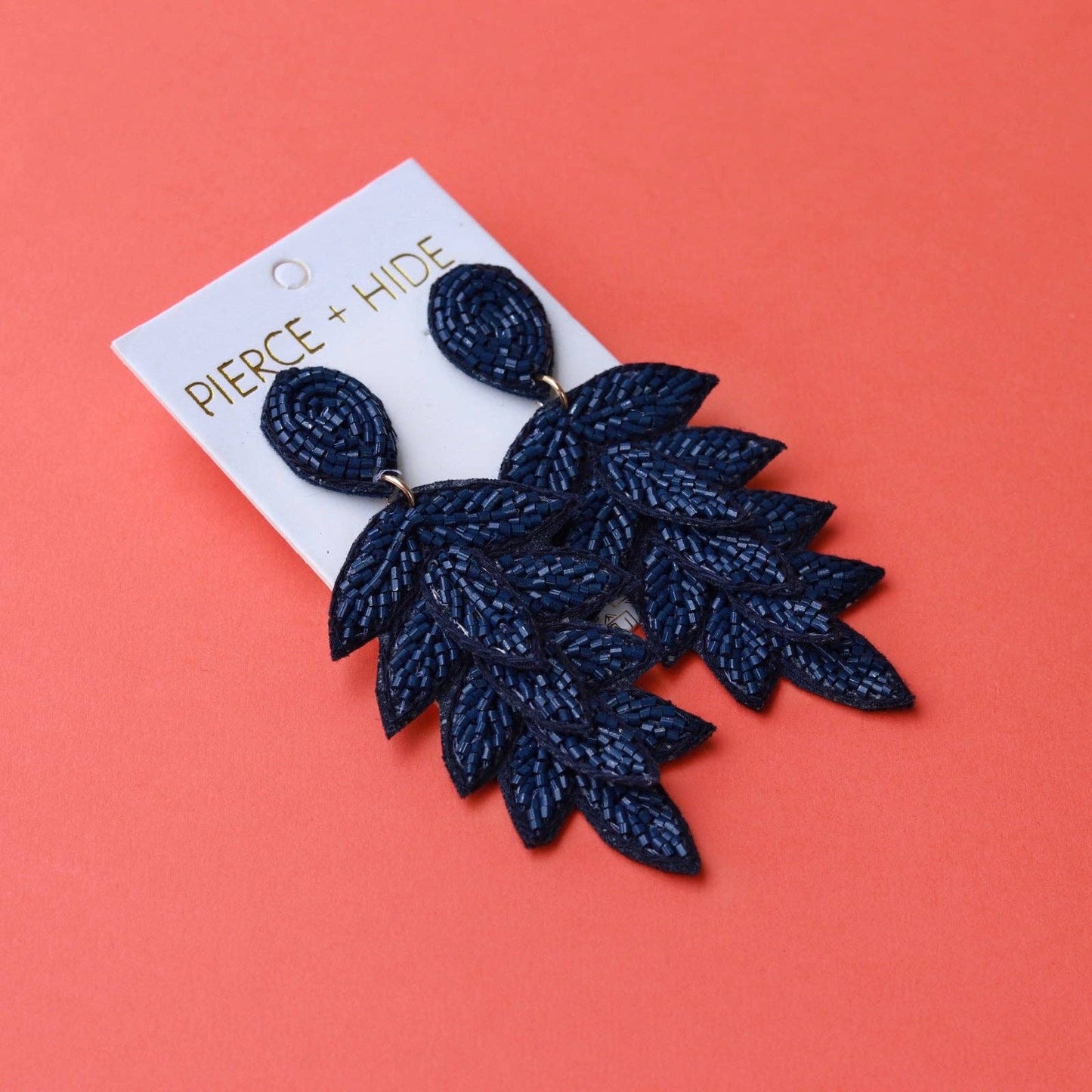 Custom Navy Tiered Leaf Earrings | Leaf Drop