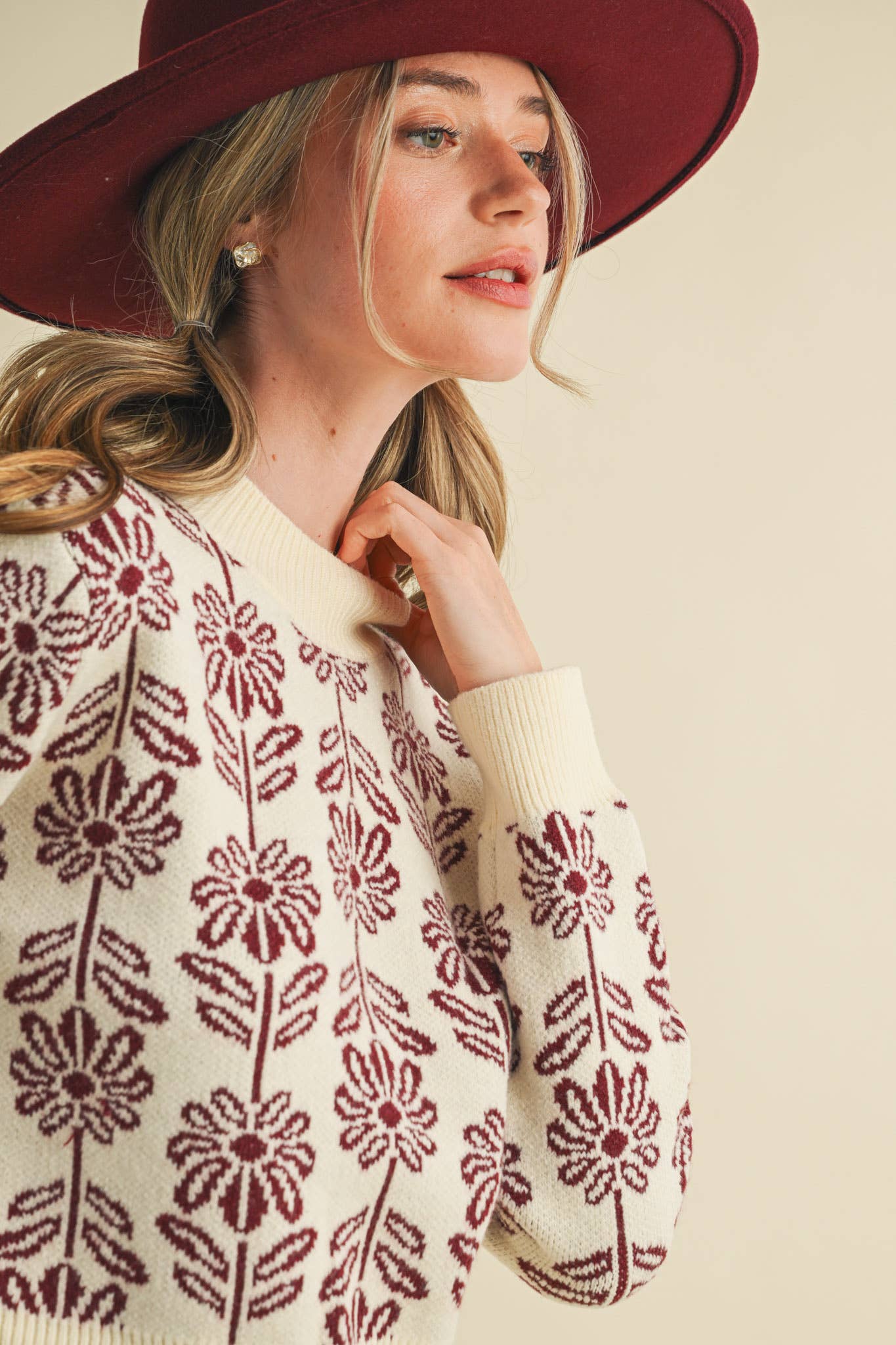 FLORAL PATTERN KNIT SWEATER MSW1336