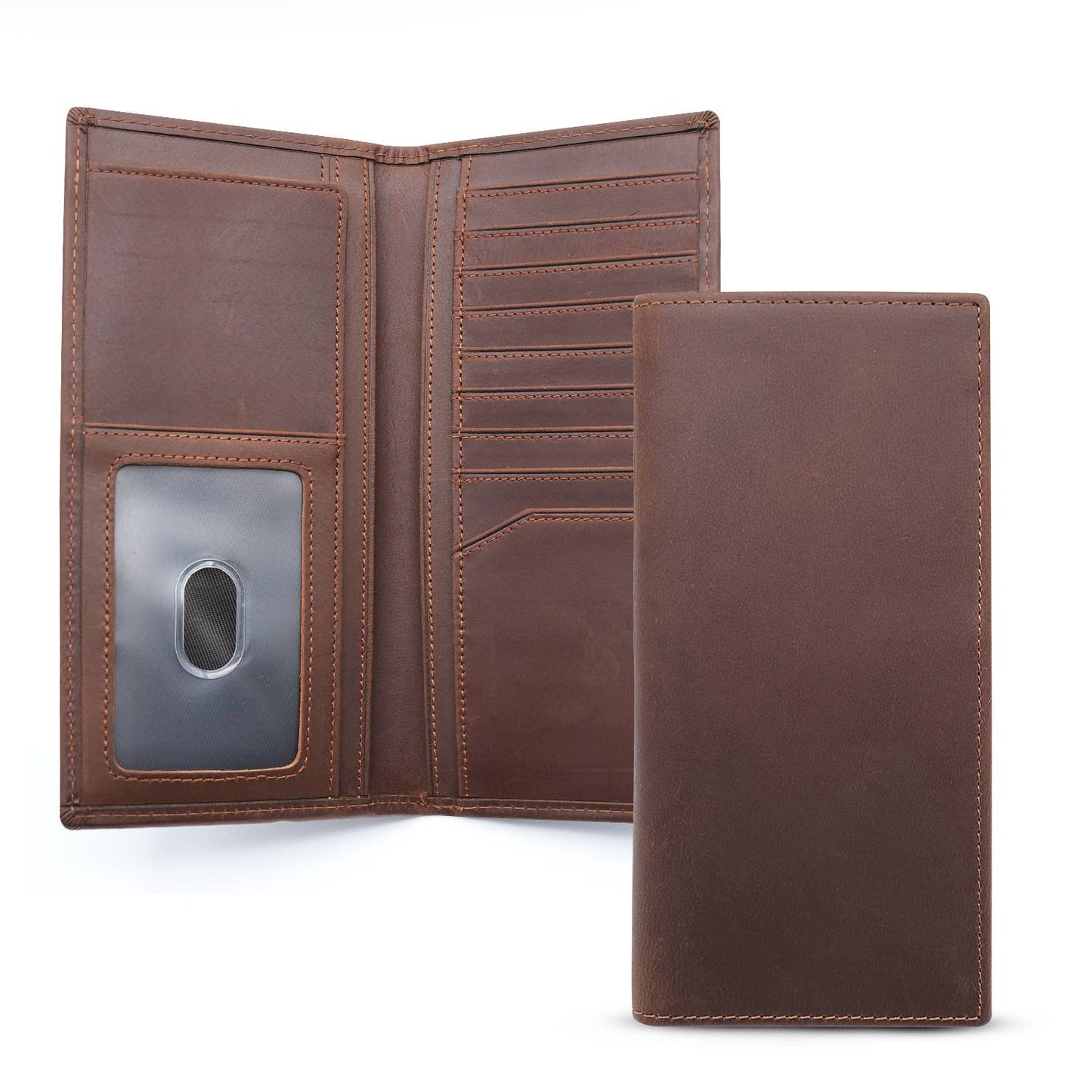 Genuine Leather Bifold Wallet Long Wallets for Men Women