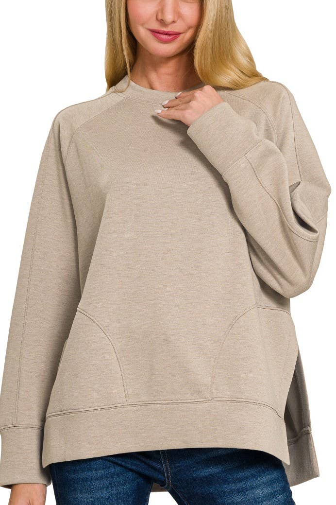 Scuba Round Neck Pullover With Side Slits