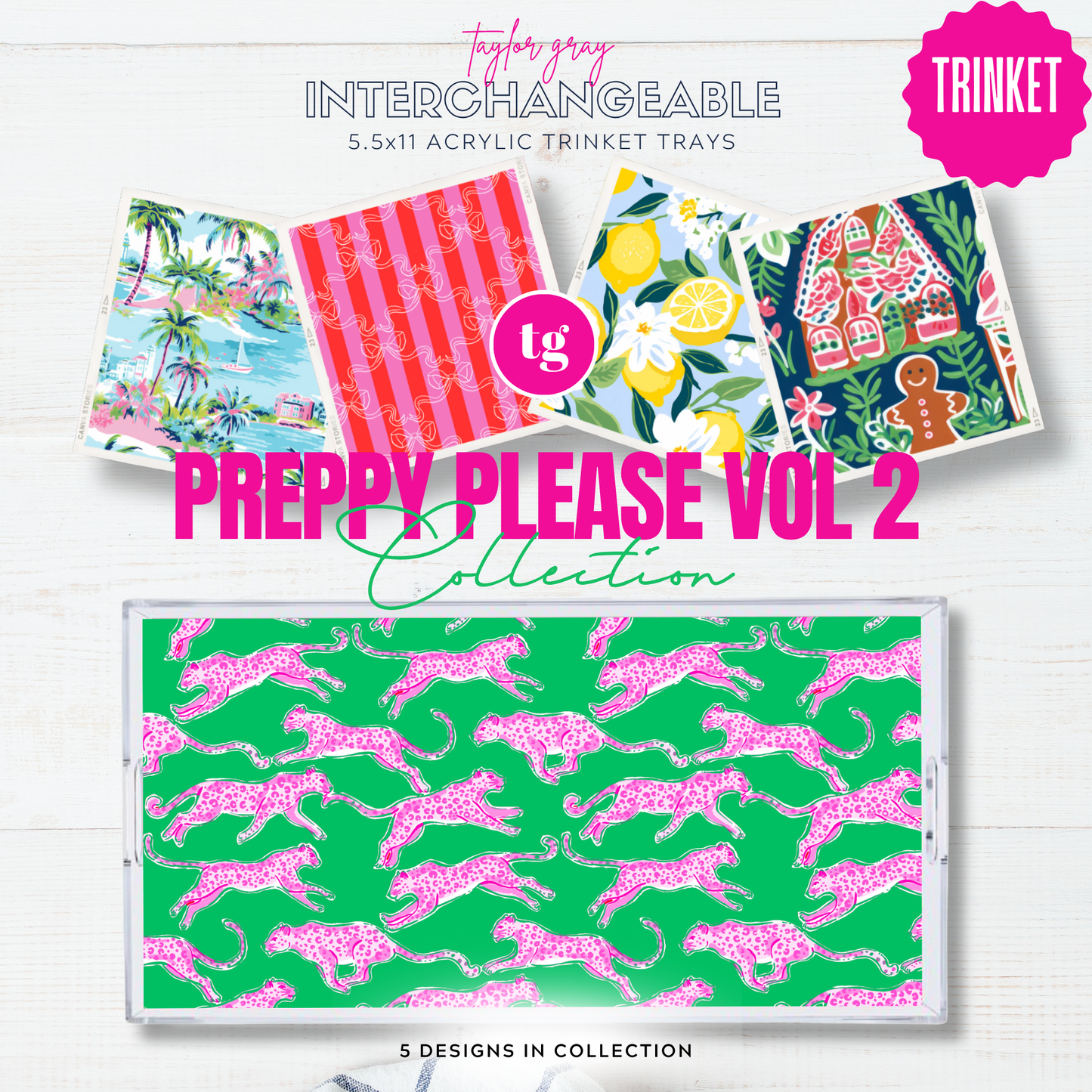 5.5x11 PREPPY PLEASE VOL 2 trinket tray insert set of 5