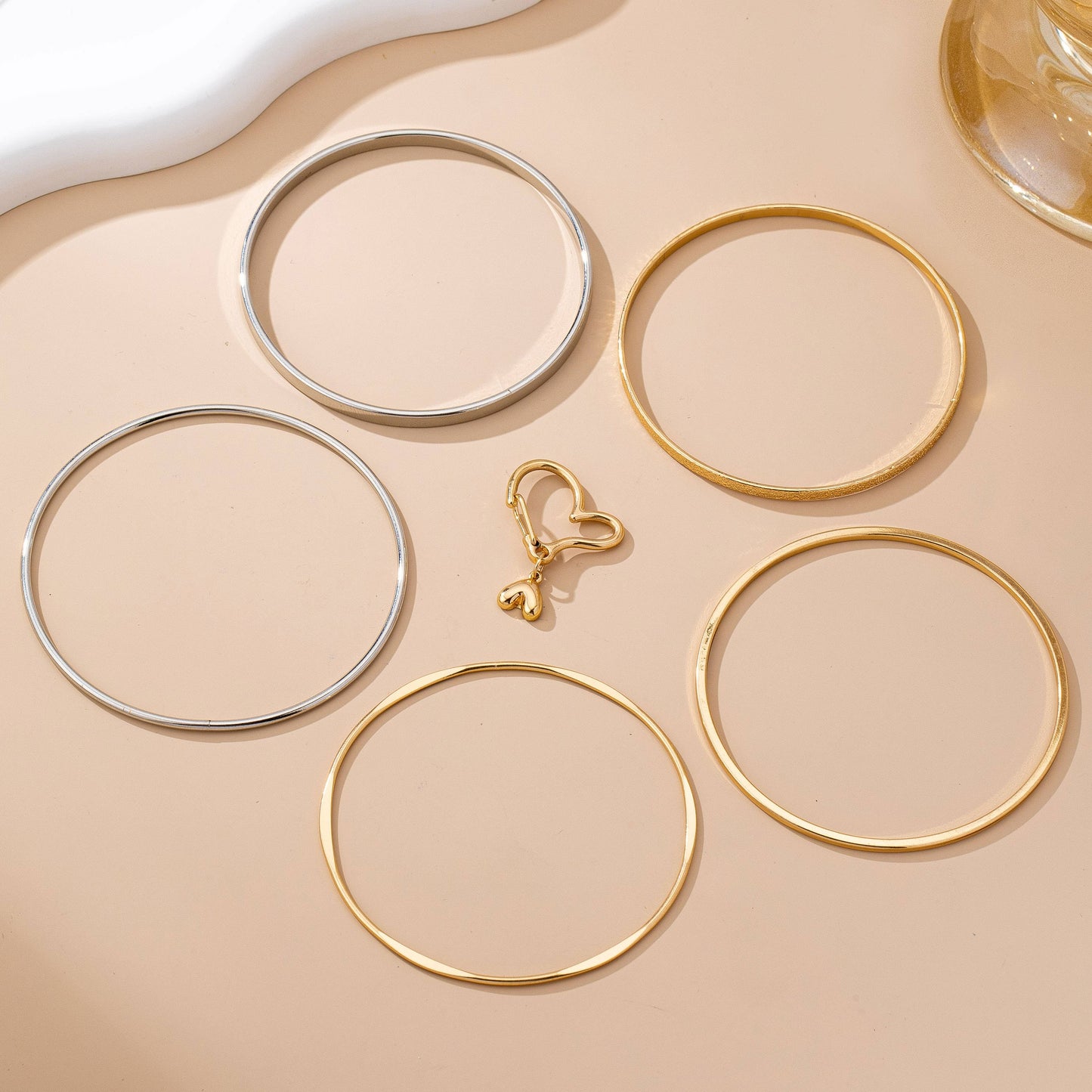 Gold Silver Heart Linked Multi Bangle Set Bracelet | 80B1591