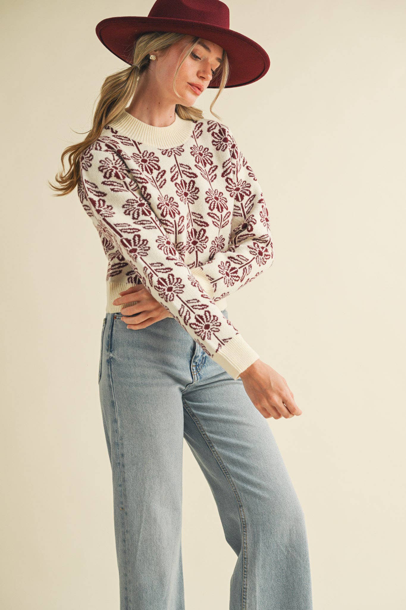 FLORAL PATTERN KNIT SWEATER MSW1336