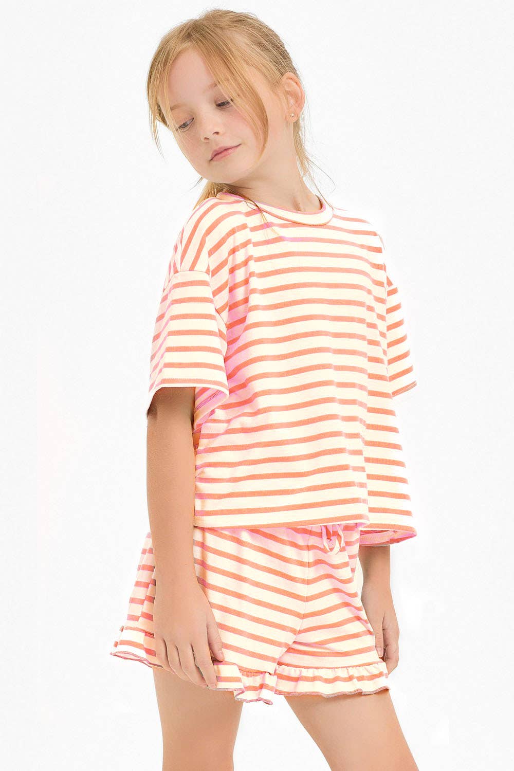 Stripe Crop Top and Ruffle Shorts Set