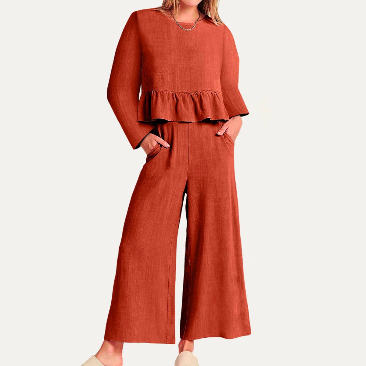 Cozy and Chic Long Sleeve Top and Pants Two-Piece Set