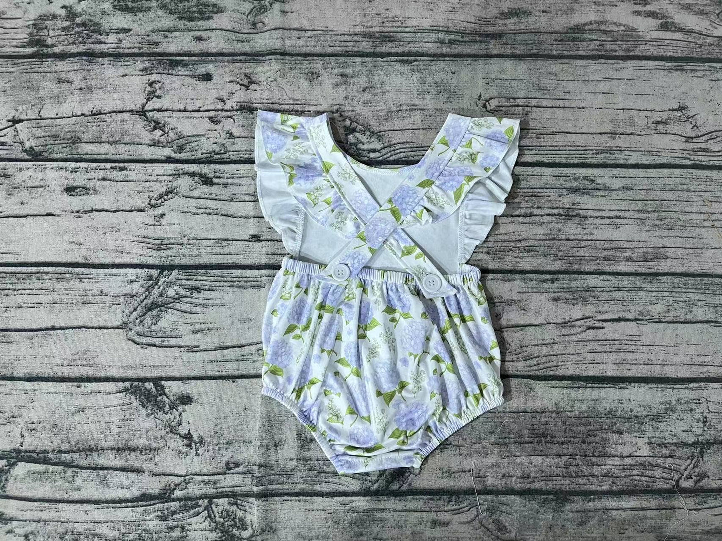Baby Infant Girls Blue Flowers Ruffle Rompers