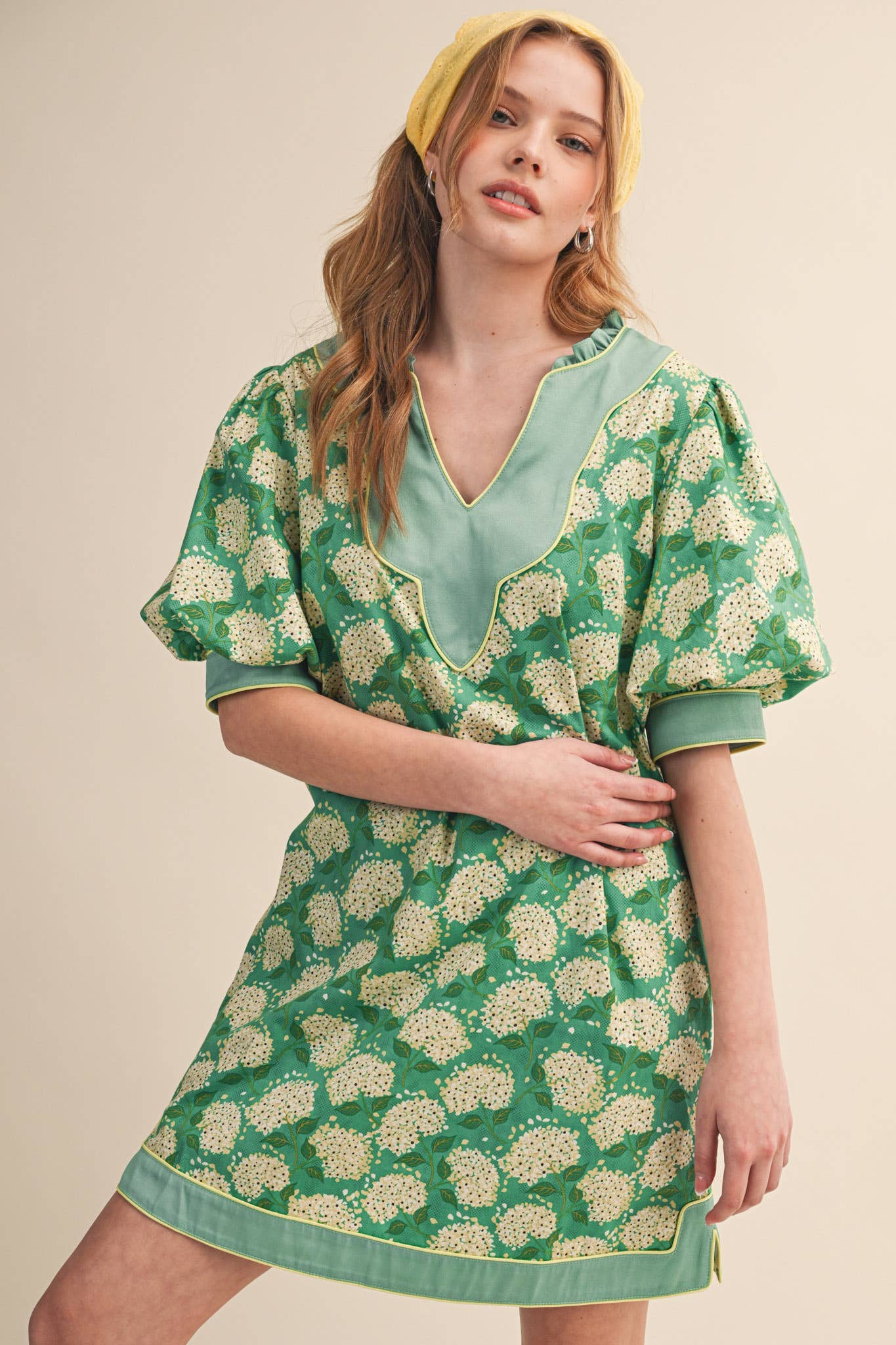 FLORAL PRINT PUFF SLEEVE A-LINE MINI DRESS MDR4855