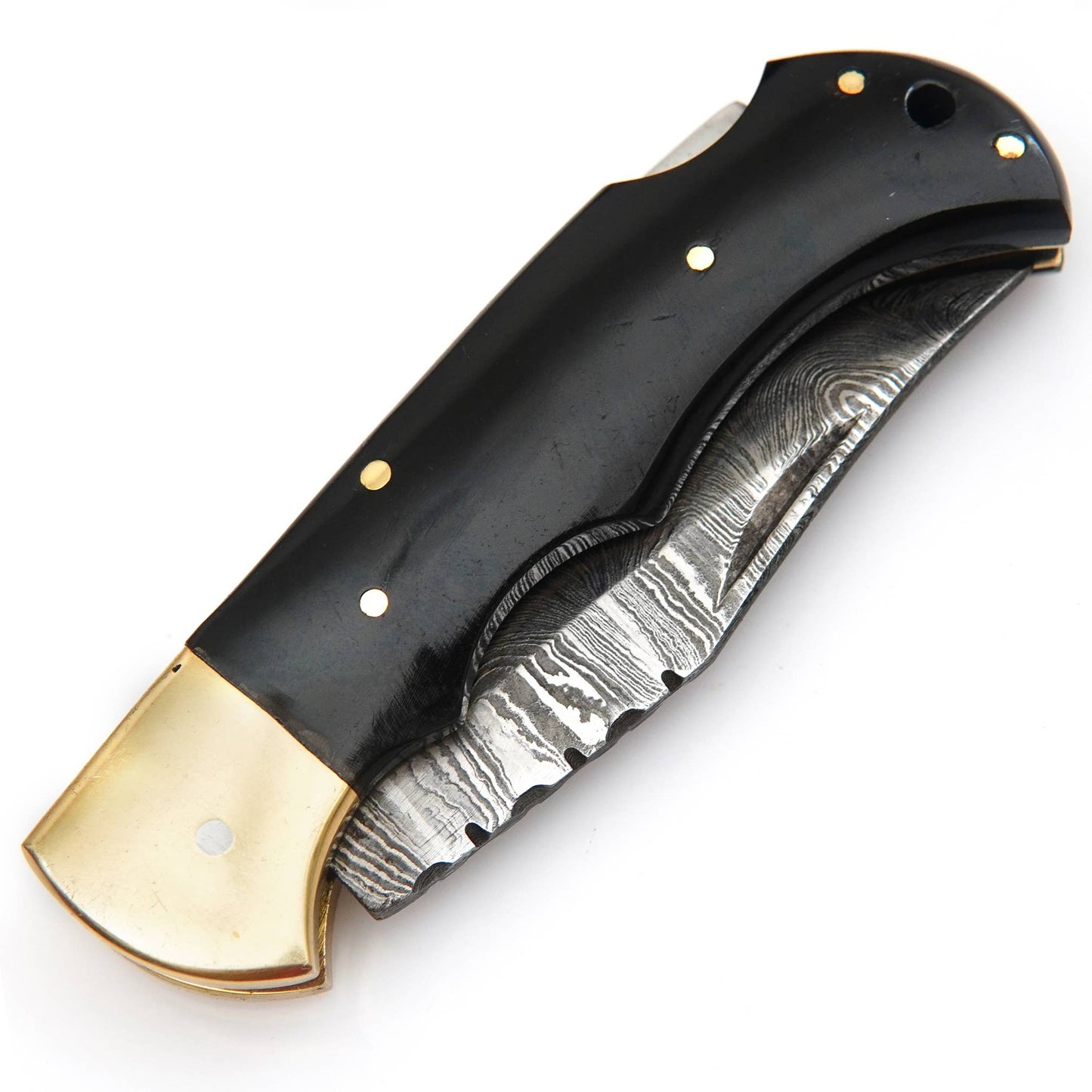 Damascus Folding Knife with leather case, Gift For Men